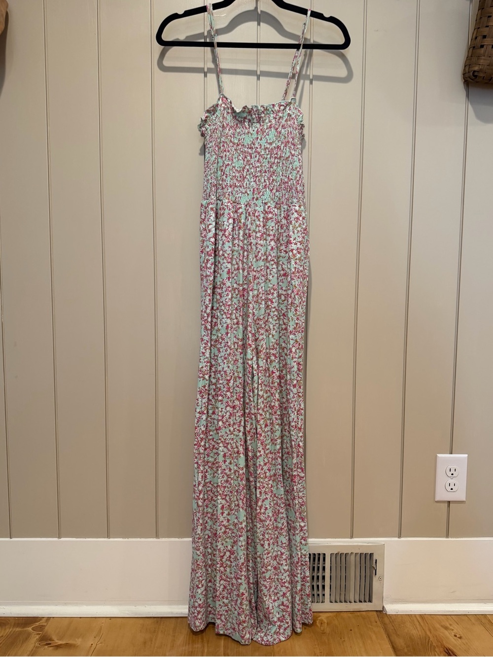 Roxy Pink & Mint Floral Smocked Maxi Jumpsuit